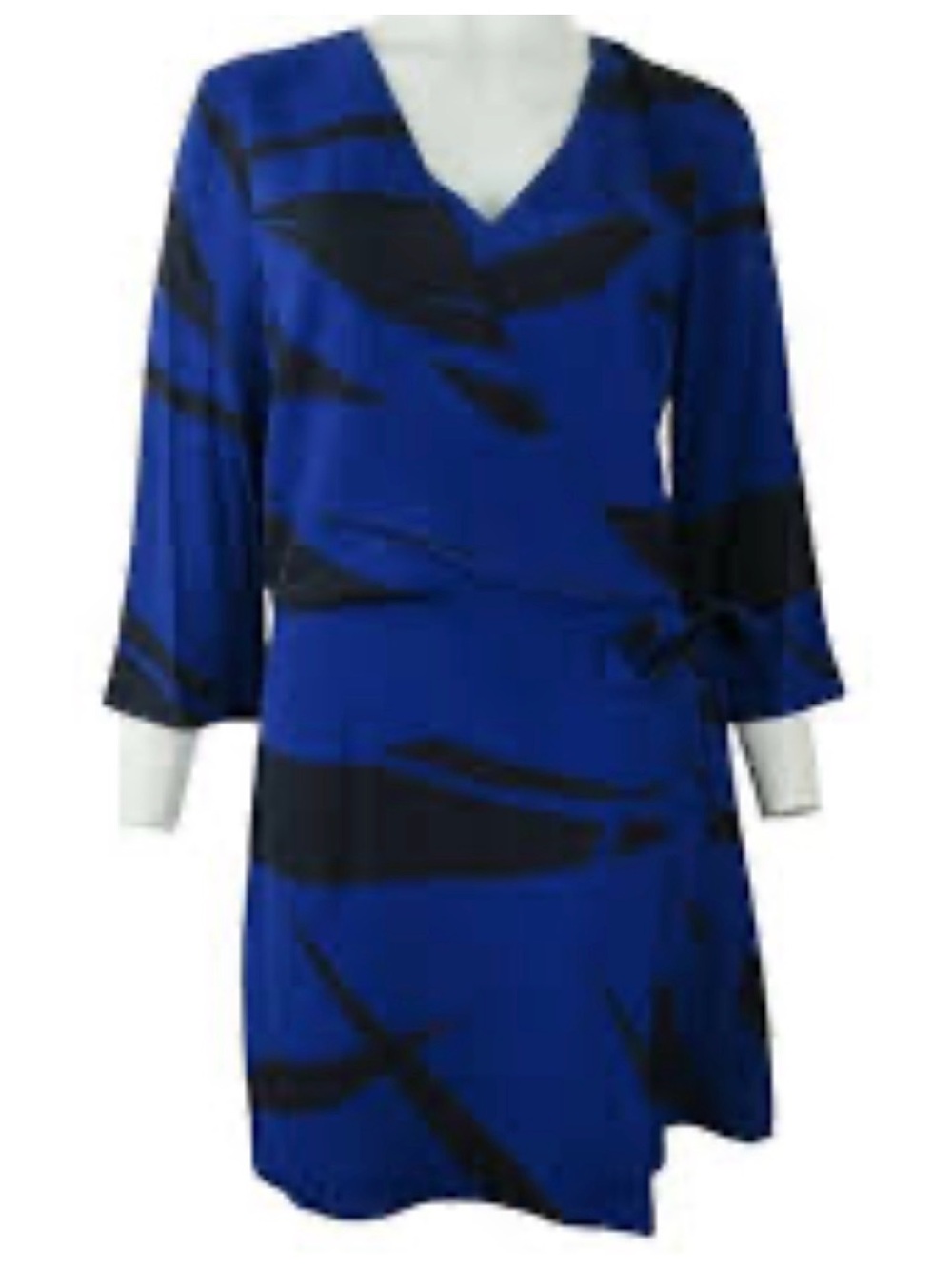 Halston Heritage Royal Blue and Black V-Neck Long Sleeve Dress